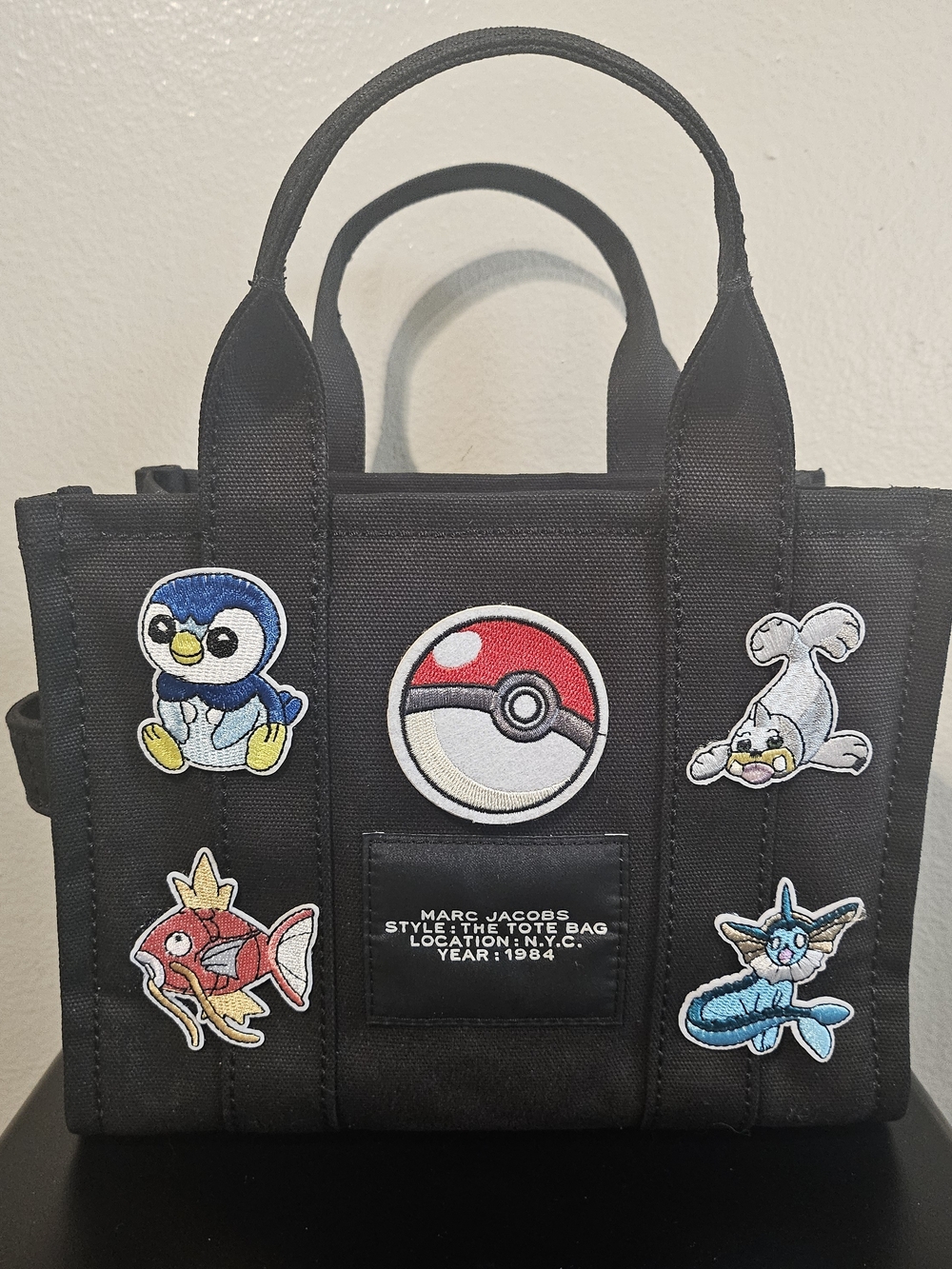 Marc Jacobs The Tote Bag Customized with Pokémon Patches- Black Small w/Dust Bag - Picture 3 of 6